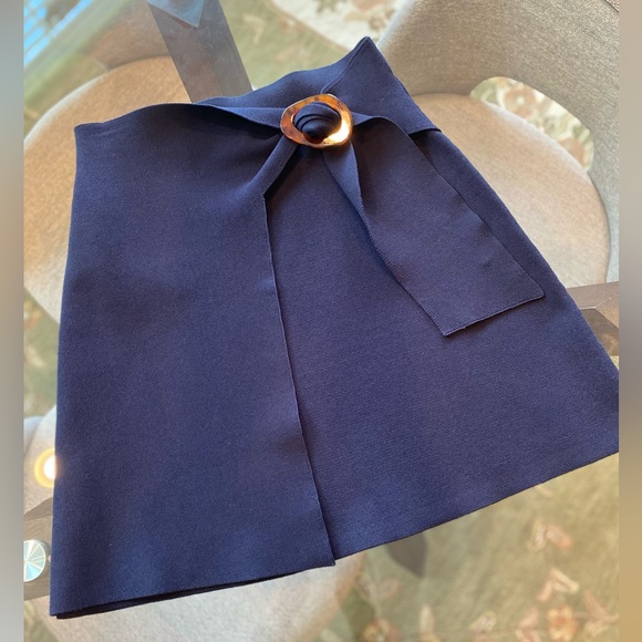Sandro Paris Faux Wrap Belted Knit Mini Skirt in Navy Size 2/ US 6 - Picture 2 of 6